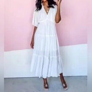 Entro Tiered Maya midi lined off white dress NWT size S
